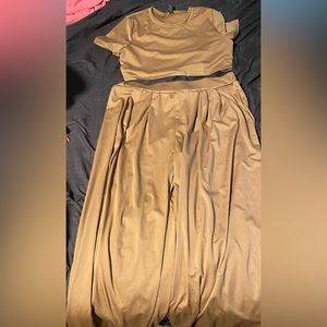 Tan jumpsuit, two piece, size 3x